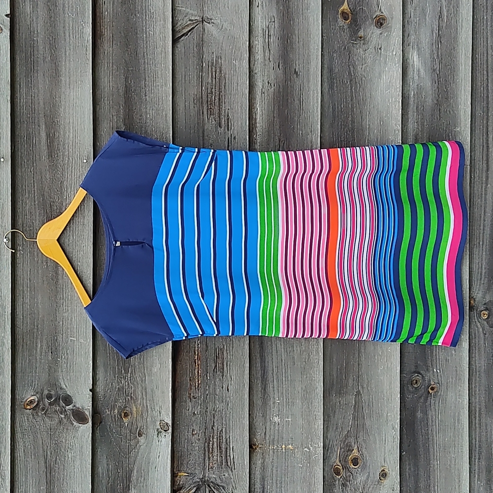 Old Navy multicolor striped shift dress button closure keyhole mod colorful - M